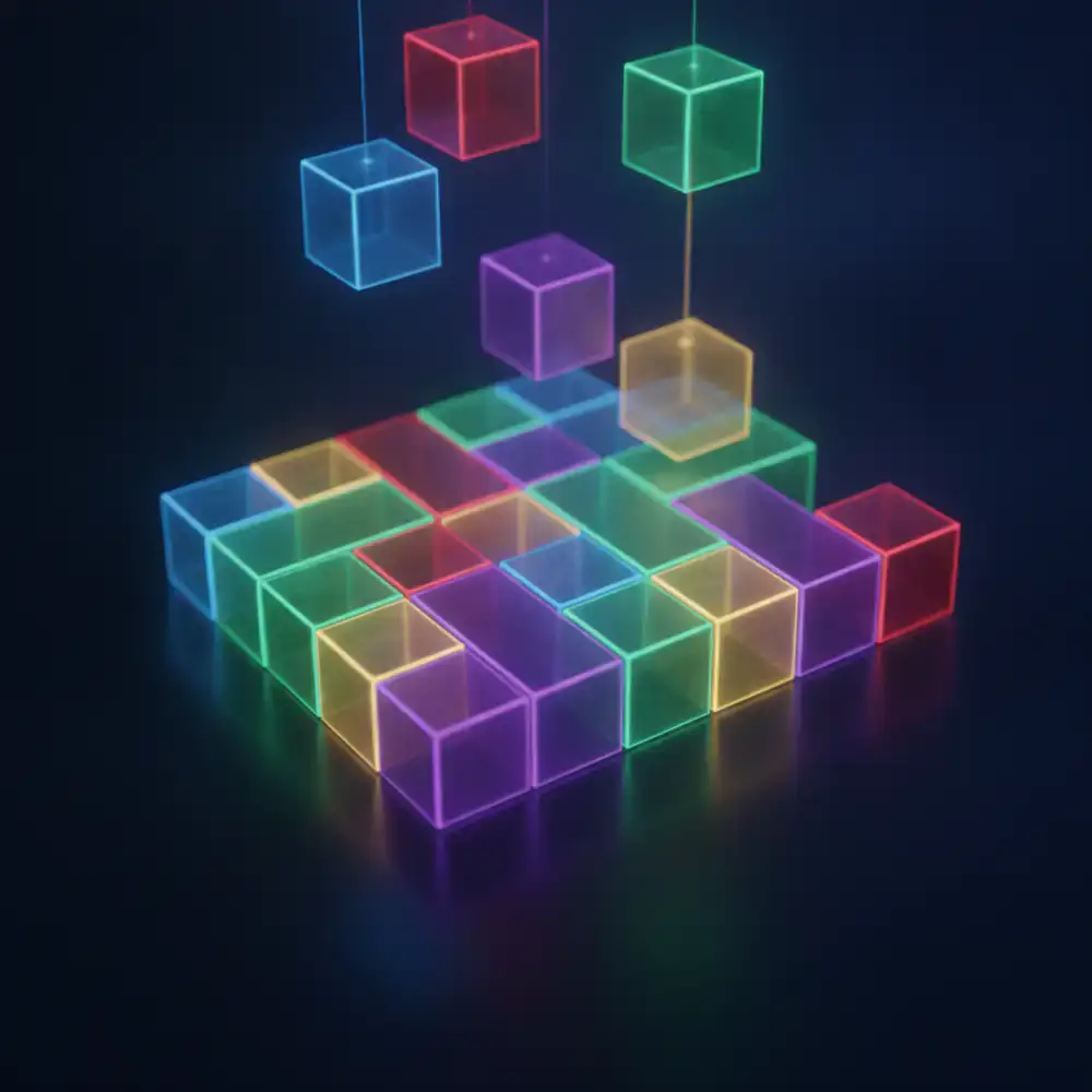Screenshot of a colorful neon block puzzle game