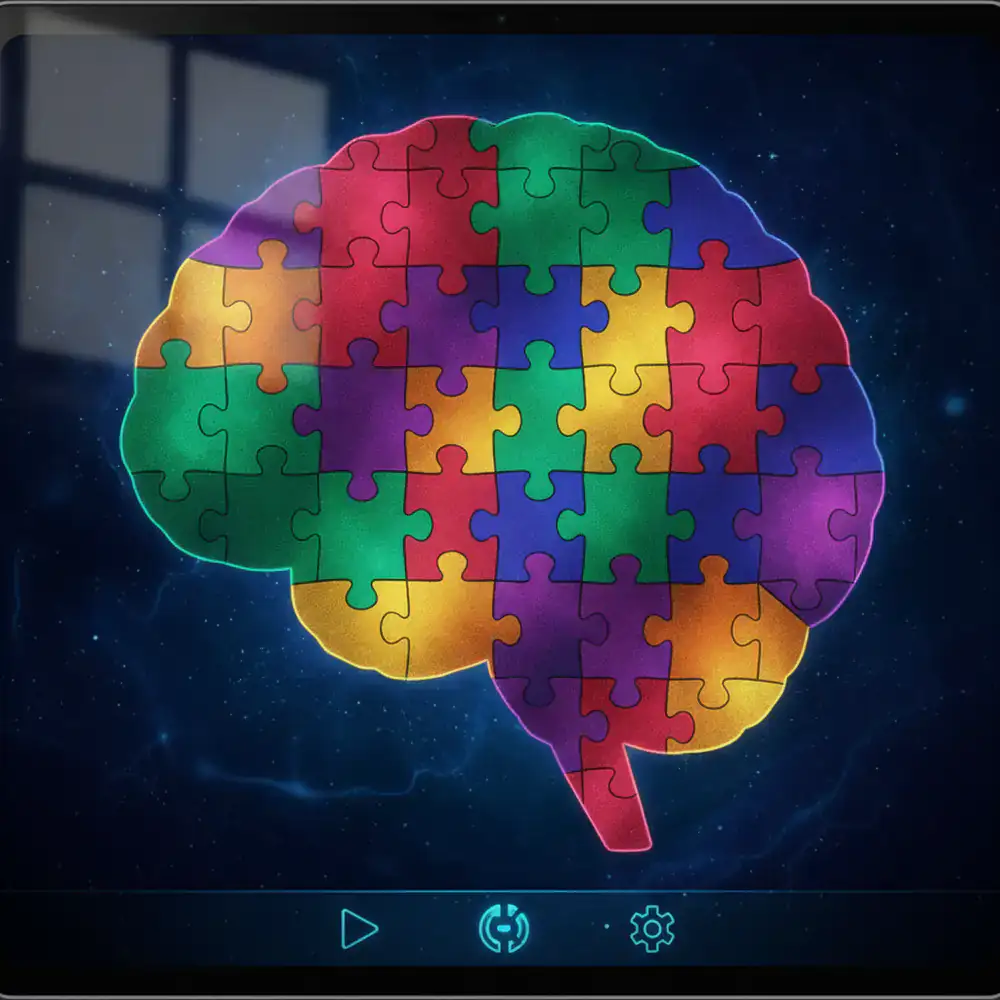 Colorful brain puzzle mobile game interface