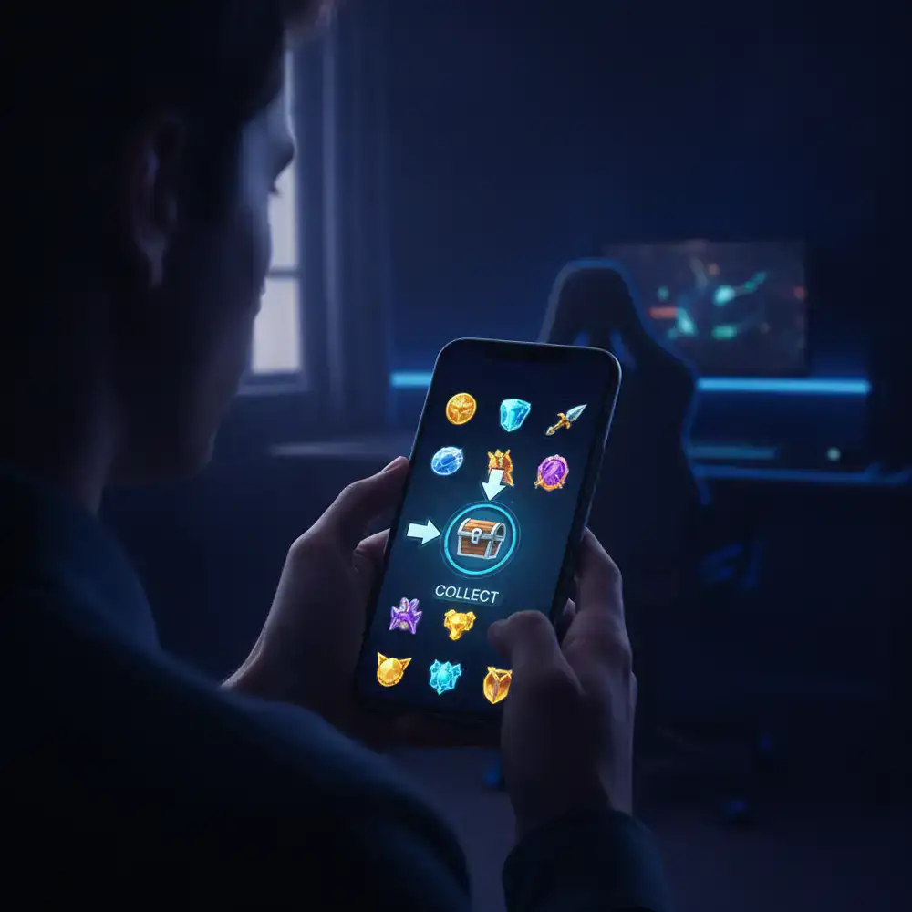 A user claiming in-game rewards on their mobile screen