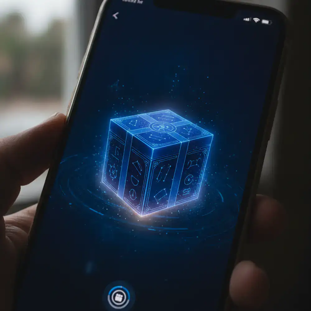 Mobile entertainment app showing a claimed digital gift box