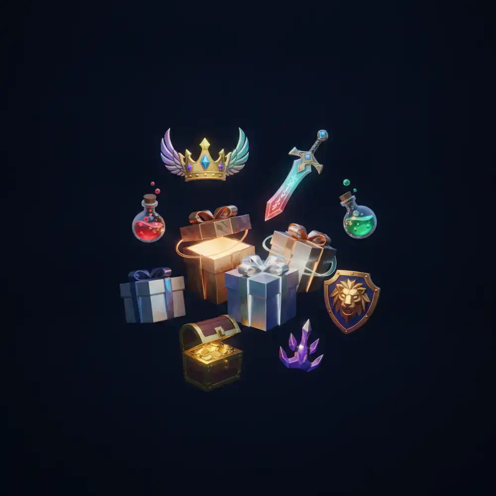 3D gift boxes and colorful in-game reward icons